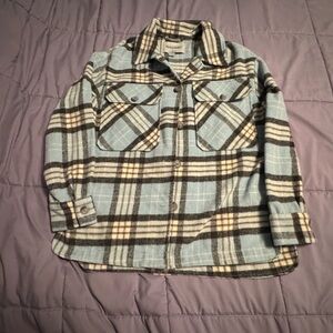 Blue and Gray Plaid Button Jacket